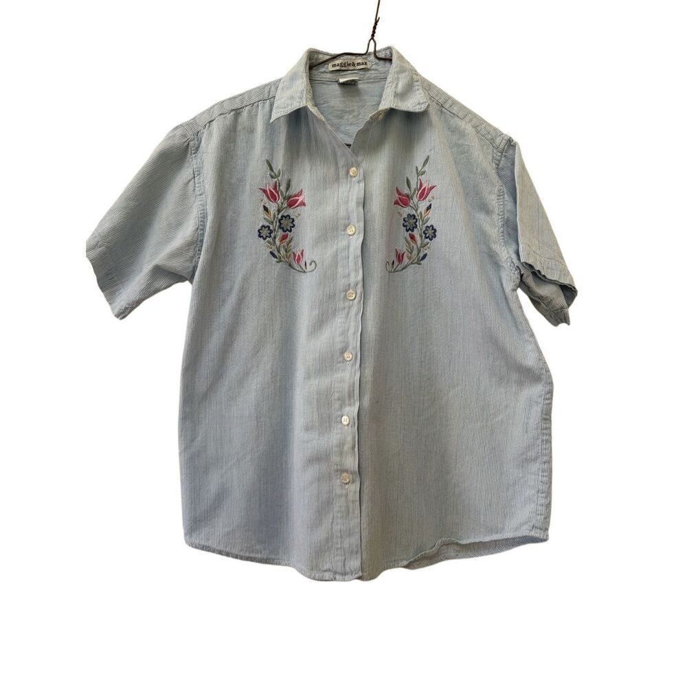 Maggie & Max M 100% cotton vintage 90s button up shirt floral embroidery western